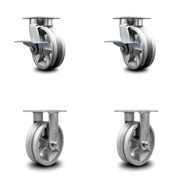Service Caster 6 Inch Kingpinless V Groove Semi Steel Wheel Caster Brakes 2 Rigid SCC, 2PK SCC-KP30S620-VGR-SLB-2-R-2 - main